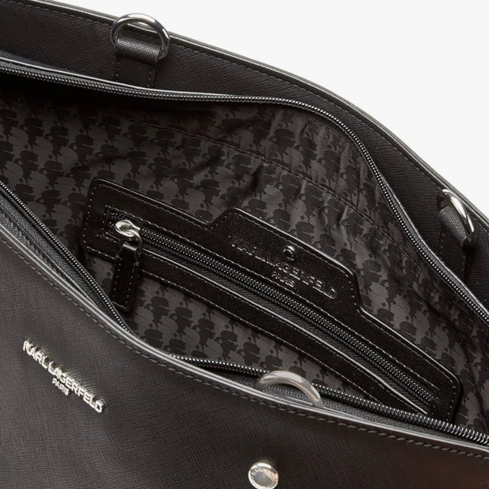 Karl Lagerfeld Black Tote with Patches & Charm Accents size 14 1/4 x 11 1/2” New - Picture 8 of 17